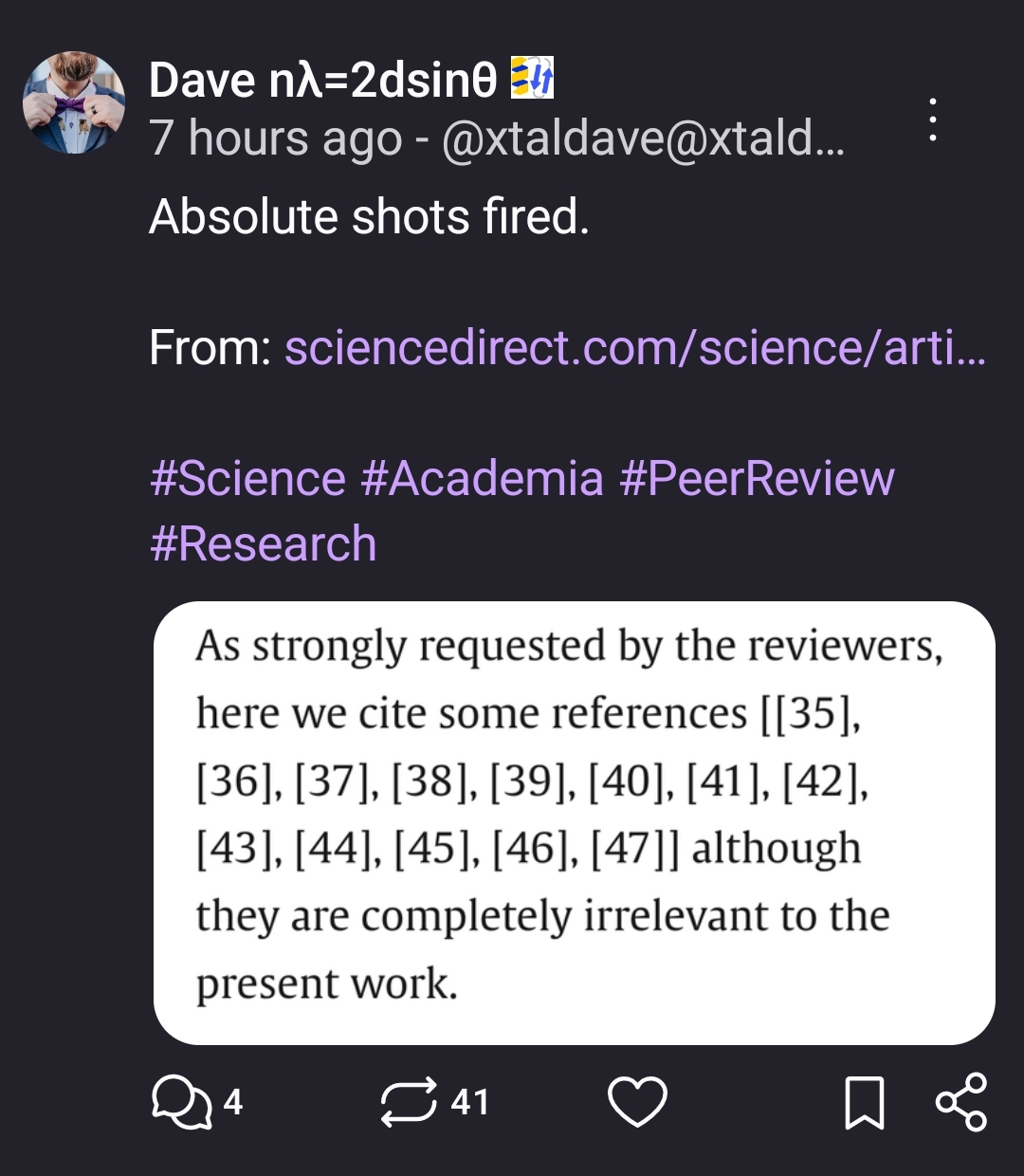 Absolute shots fired.

From: https://www.sciencedirect.com/science/article/abs/pii/S0360319924043957

#Science #Academia #PeerReview #Research